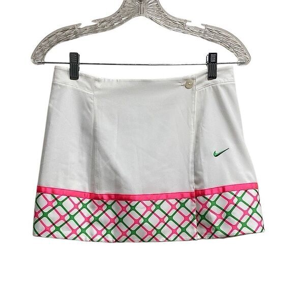 Nike XS White Tennis‎ Golf Skort Pink Green Plaid Hem Retro Preppy - Picture 1 of 11